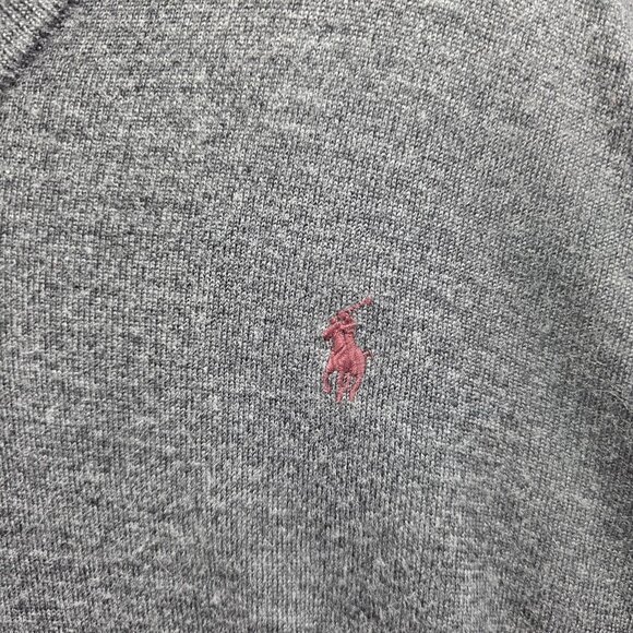 Polo Ralph Lauren Sweater Mens 2XL Gray V Neck Merino Wool Custom Fit Red Pony - Picture 2 of 7